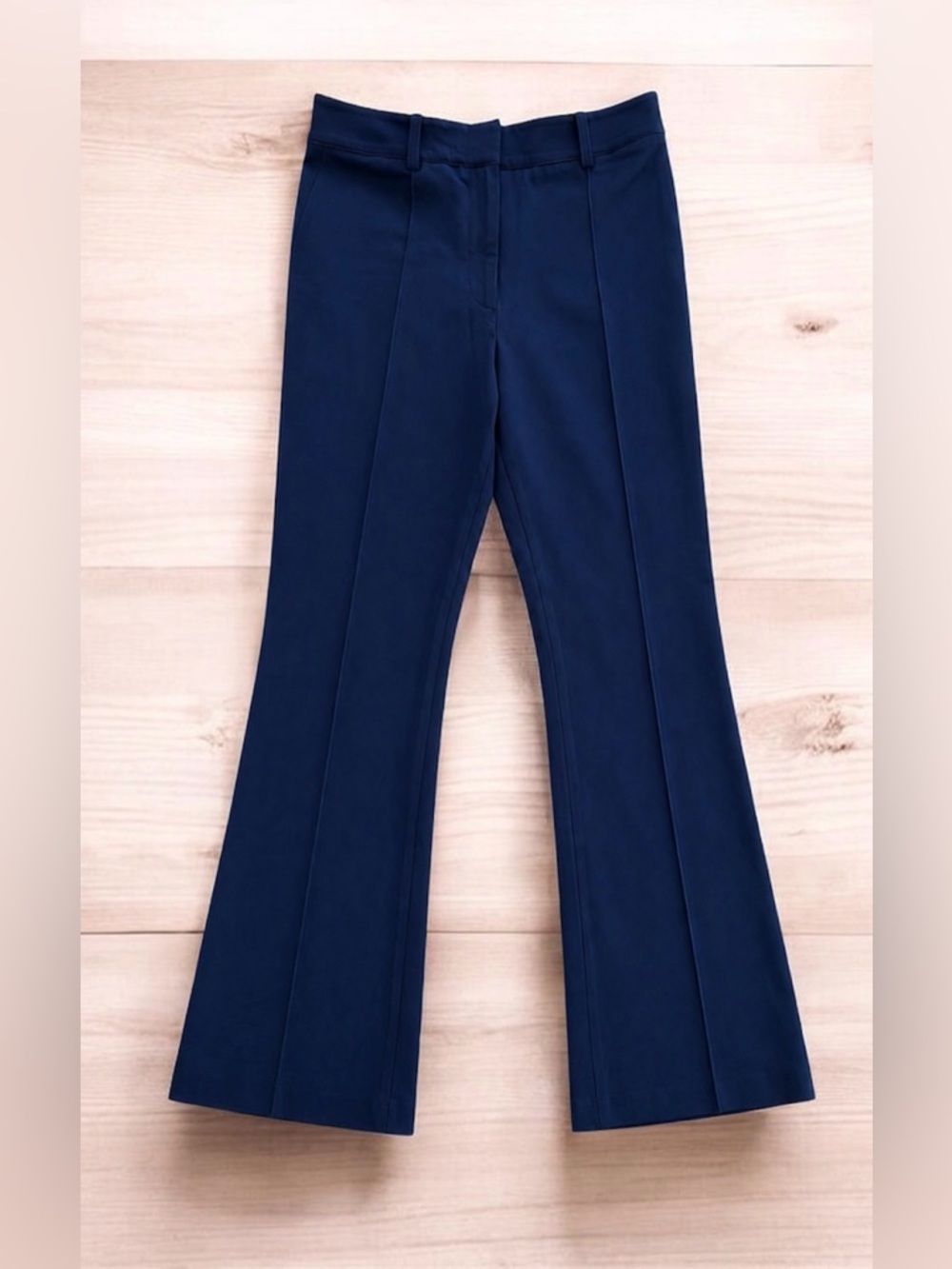 VERONICA BEARD Hibiscus Kick Flare Pants Navy Blue Tailored Stretch 4 (Altered)